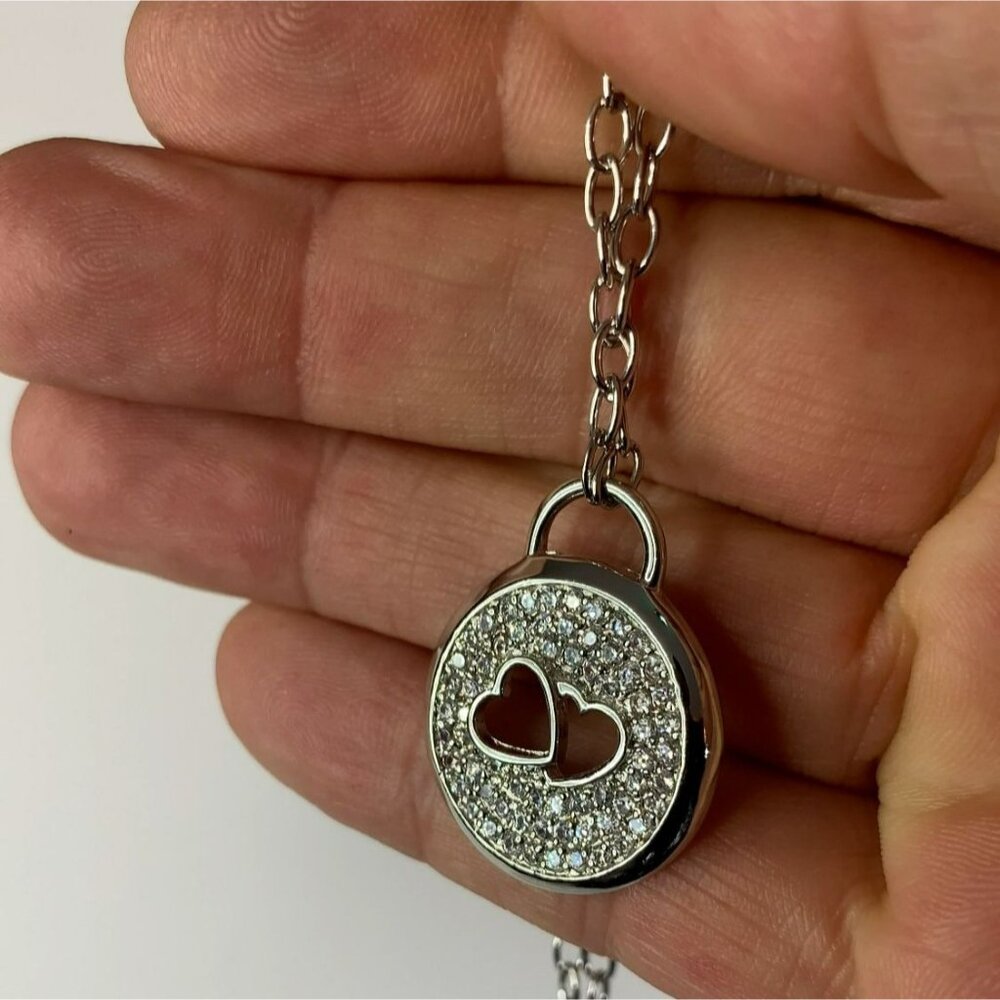 Hearts and Cubic Zirconia Pendant on 16" Choker Size Alloy Chain - Picture 11 of 13